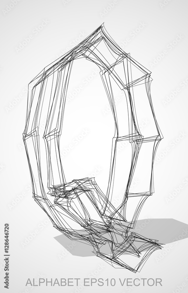 Obraz premium Vector illustration of a Ink sketched Q. Hand drawn 3D Q.