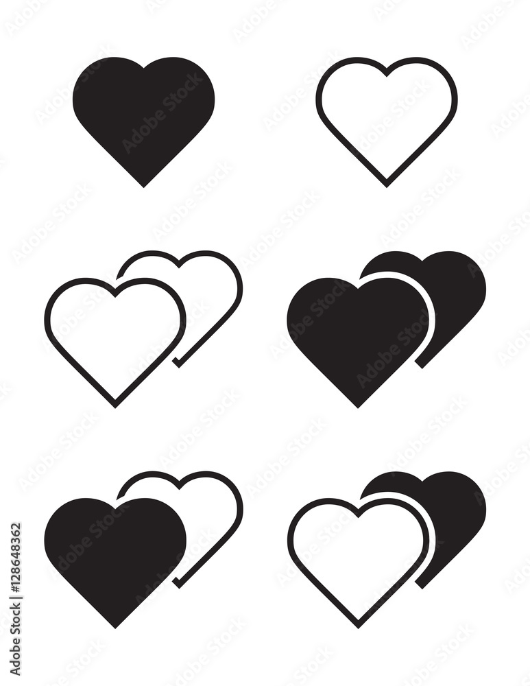Heart icons. Vector set.