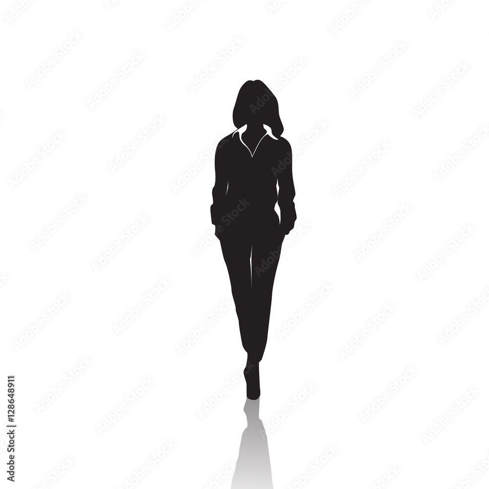 Business Woman Black Silhouette Full Length Over White Background ...