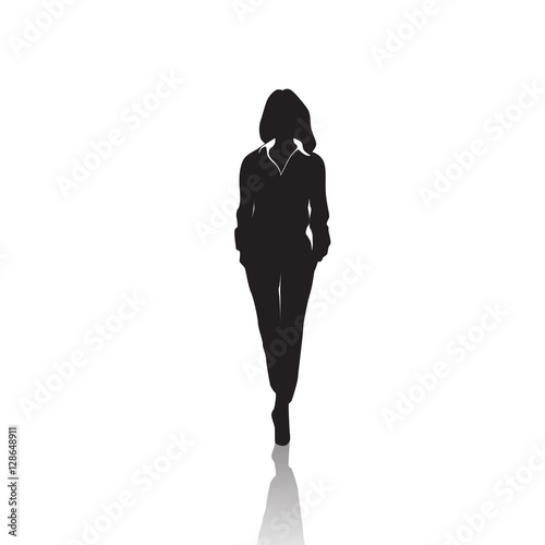 Business Woman Black Silhouette Full Length Over White Background Vector Illustration