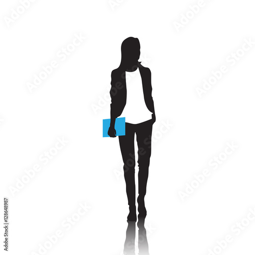 Business Woman Black Silhouette Full Length Over White Background Vector Illustration