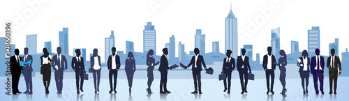 Business People Group Silhouette Meeting Speak Discussion Communication Concept Vector Illustration