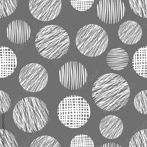 Seamless vector geometrical pattern with circles. Gray pastel endless background with hand drawn textured geometric figures. Graphic vector illustration