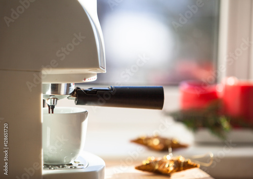 Coffee machine making coffee 
