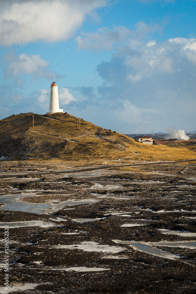 Lighthouse on Reykjanes peninsula in Iceland