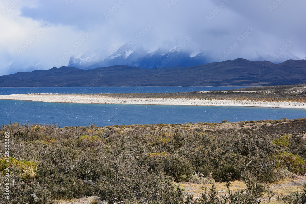 Landscape of lakes and mountain in Patagonia Chile