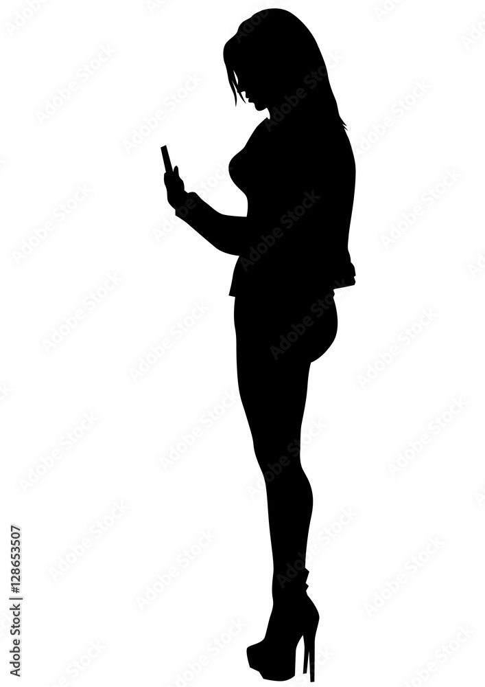 Fototapeta premium Young woman with phone on a white background