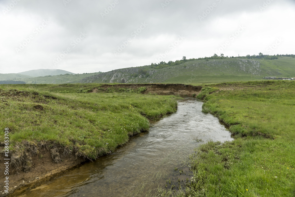Stream on a meadow in the mountains