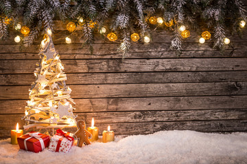 Christmas decoration on wooden background