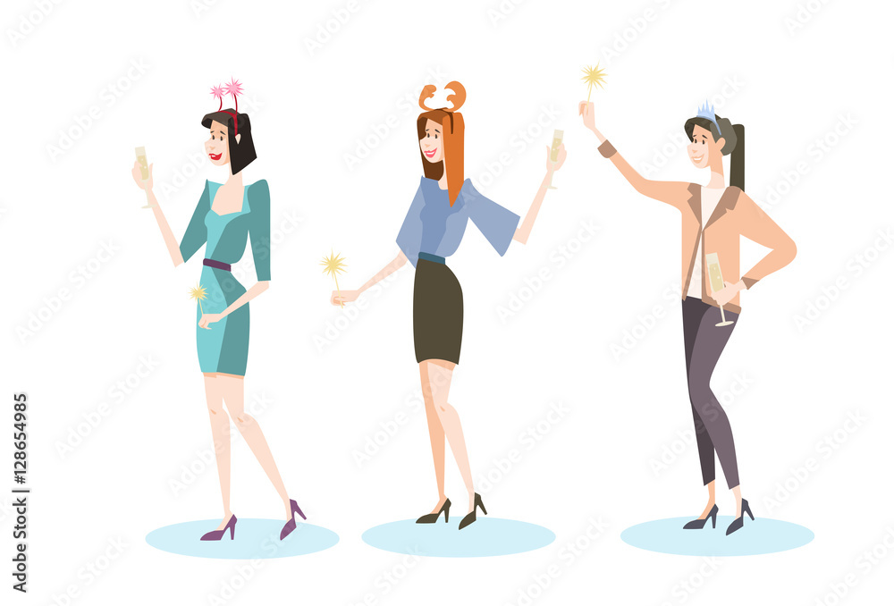 Businesswoman Group Celebrate Merry Christmas And Happy New Year Business People Team Santa Hat Flat Vector Illustration Businesswoman Group Celebrate Merry Christmas And Happy New Year Business People Team Santa Hat Flat Vector Illustration