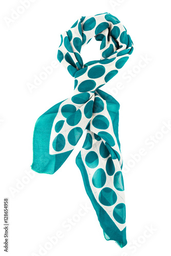 Blue silk scarf isolated on white background.