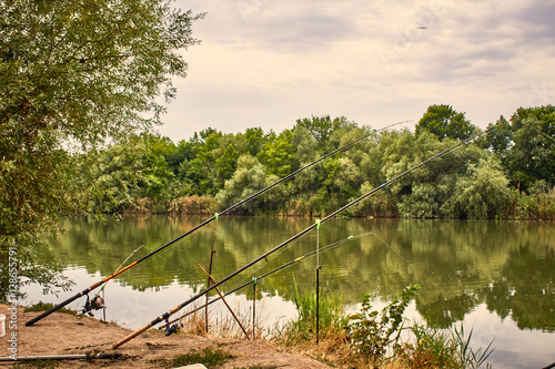 Morning fishing on the river Dniester photo