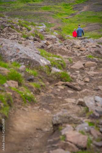 Hiking at Esja mountain during summer in Iceland photo