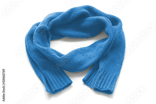 Light blue warm scarf on a white background