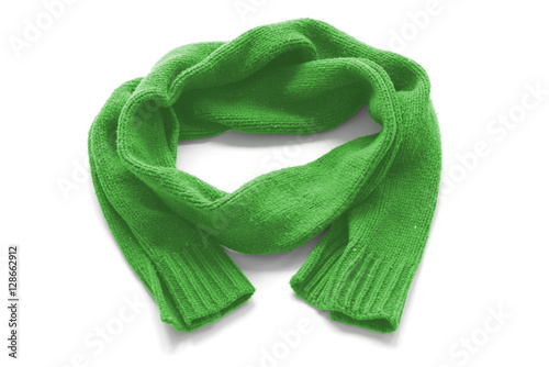 Green warm scarf on a white background