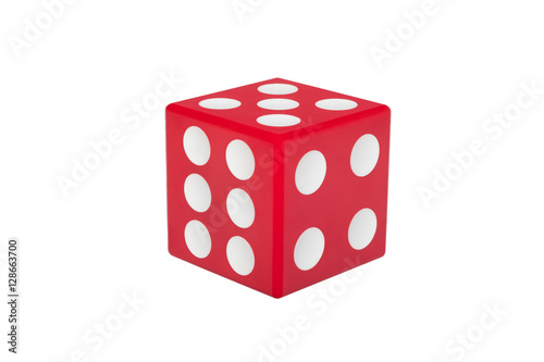 Red dice with white dots isolated
