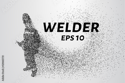 A welder from particles. The silhouette of a welder consists of circles and points. Vector illustration