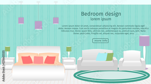 Web design banner of bedroom interior with furniture.