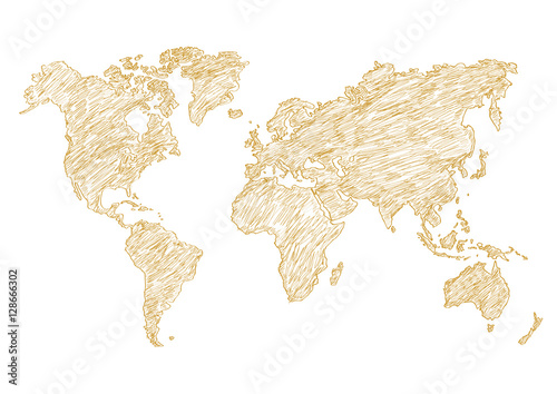 Fototapeta Naklejka Na Ścianę i Meble -  vector illustration world map pencil sketched