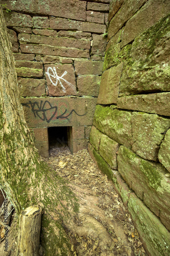 Sandstone block ruins of E.E. Hilliard's 19th century hydroelectric station, Hockanum River, Manchester, Connecticut. photo