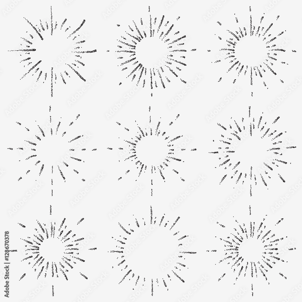 Obraz premium Set of Black Vintage Dots Style Sunburst. Vector illustration.
