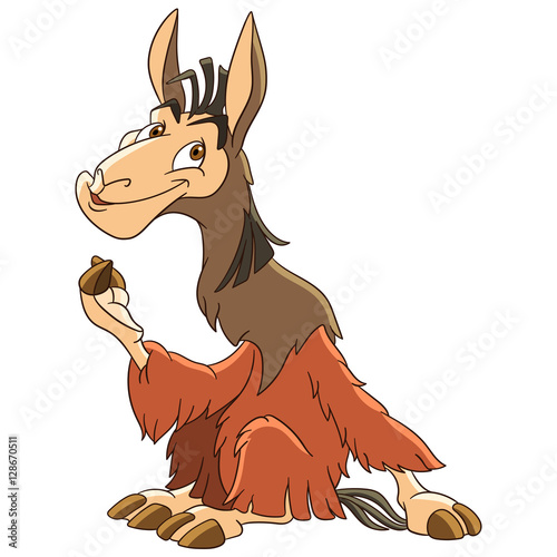 Cute and happy cartoon lama animal, isolated on white background. Childish vector illustration and colorful book page for kids.