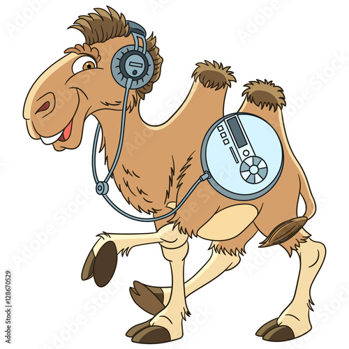 Cute and happy cartoon camel animal, isolated on white background. Childish vector illustration and colorful book page for kids.