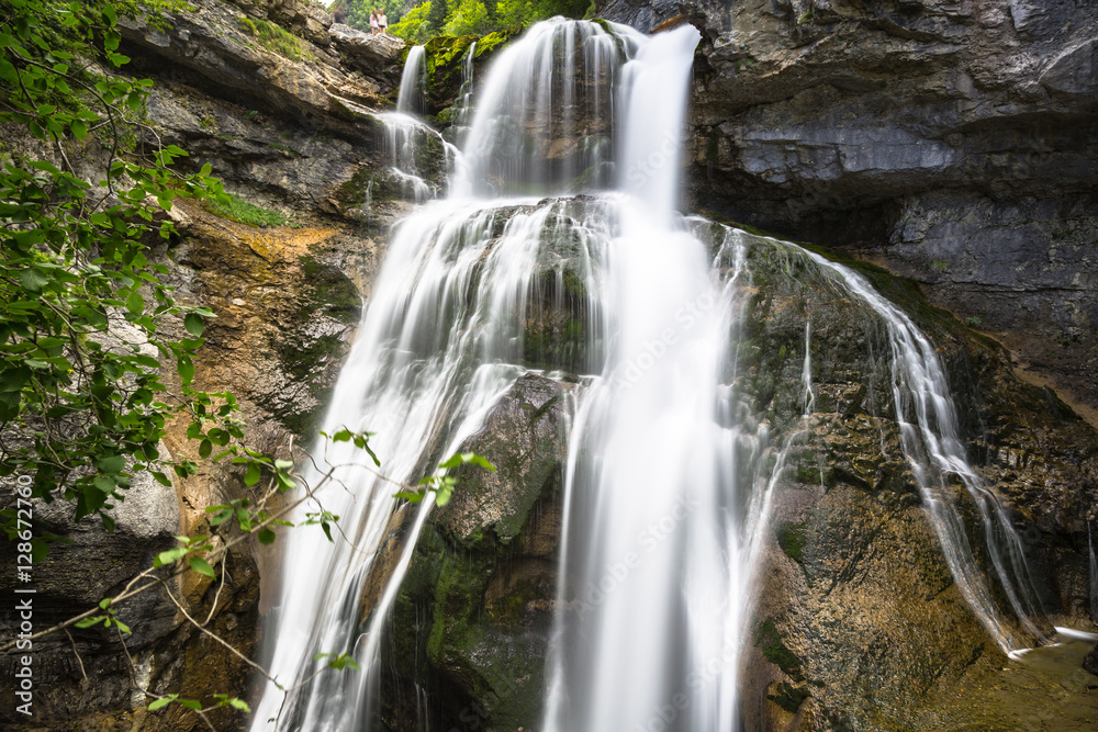 Cascada de la Cueva waterfall in Ordesa valley Pyrenees Huesca S