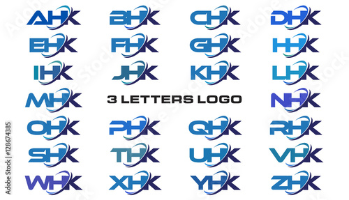 3 Letters Modern Generic Swoosh Logo Ahk Bhk Chk Dhk Ehk Fhk Ghk Hhk Ihk Jhk