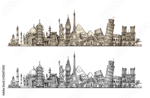 Travel. Famous monuments of world. Sketch vector illustration