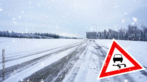 Snow covered road, winter d...