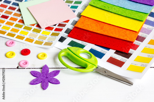 set designer palettes on working desk close up