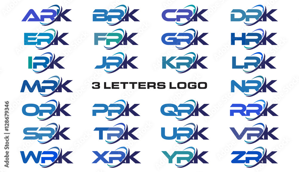 3 letters modern generic swoosh logo ARK, BRK, CRK, DRK, ERK, FRK, GRK,  HRK, IRK, JRK,