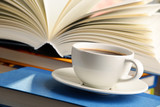 Composition with books and cup of coffee