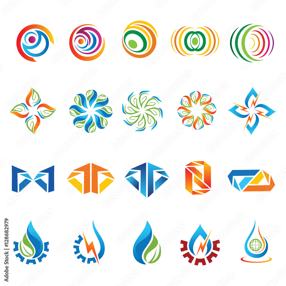 logo vector set mixed flowers, leaves, gear, lightning, water, oil, letter logo vector set mixed flowers, leaves, gear, lightning, water, oil, letter