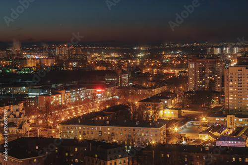 City at night, panoramic scene of Voronezh. night lights, modern houses, skysc © DedMityay