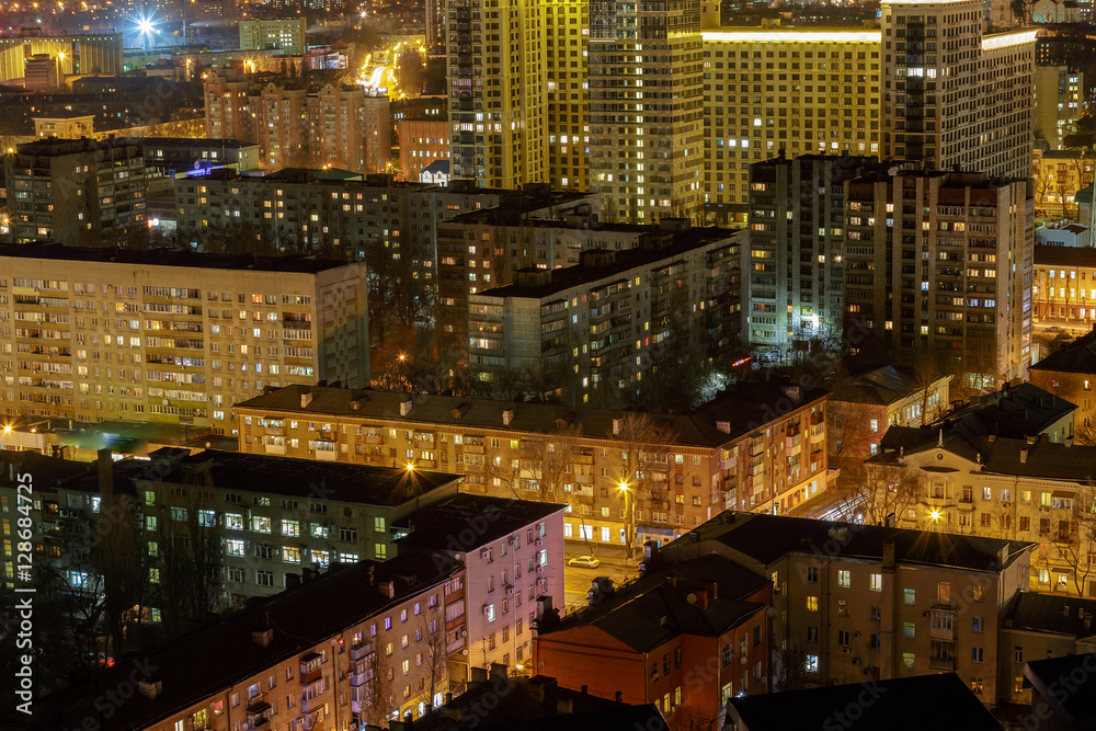 Night View of different city houses from roof top, streets, night lights, modern Night View of different city houses from roof top, streets, night lights, modern