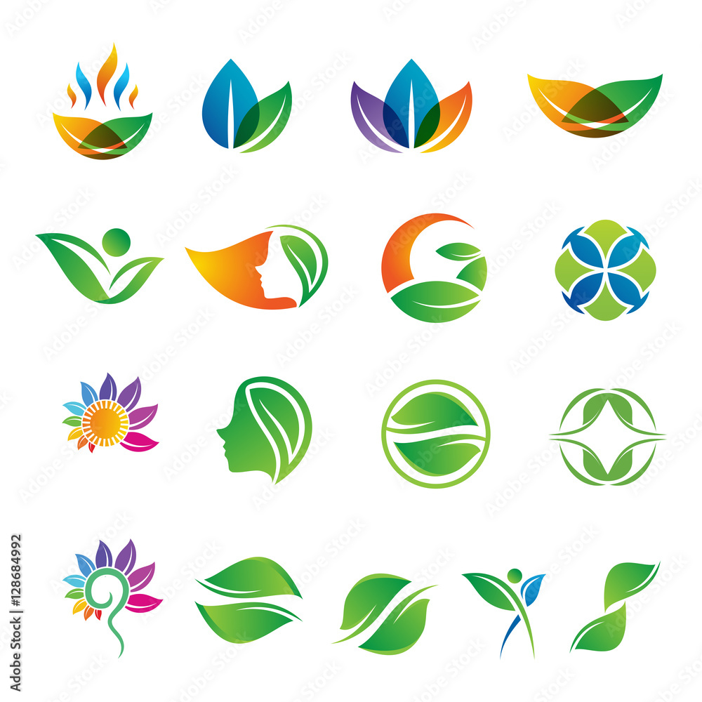 set of vector logos leaf green people logo set of vector logos leaf green people logo