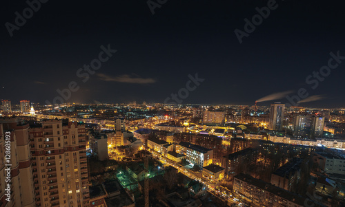 View of panorama Voronezh city at night from High building roof top, Russia