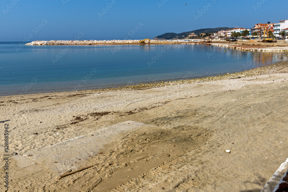 Panorama to Beach of Limenaria, Thassos island, East Macedonia and Thrace, Greece  