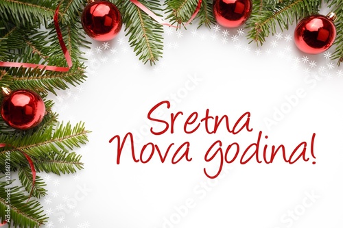 Christmas decorations with New Year greeting in Bosnian 