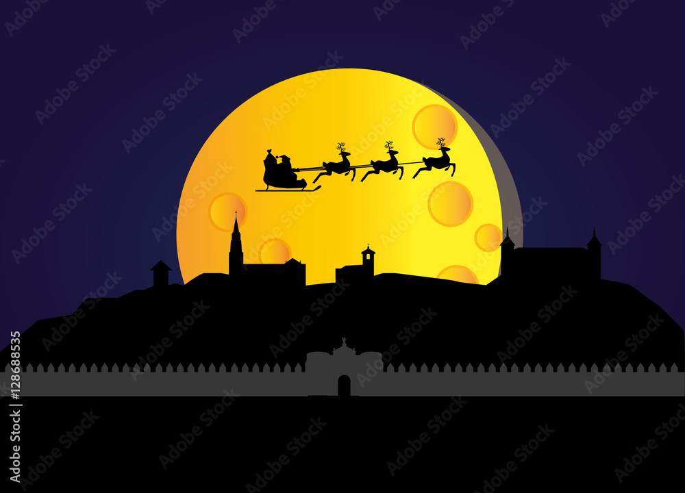 Obraz premium Santa claus flying toledo skyline in spain