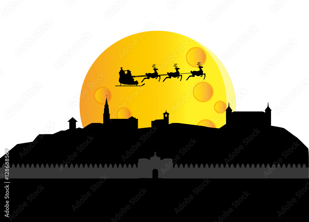 Santa claus flying toledo skyline in spain