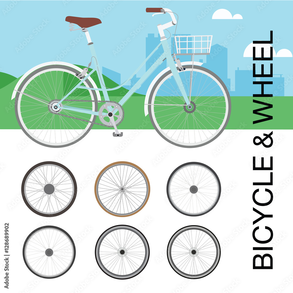 Fototapeta premium Bicycle wheel Set vector illustration