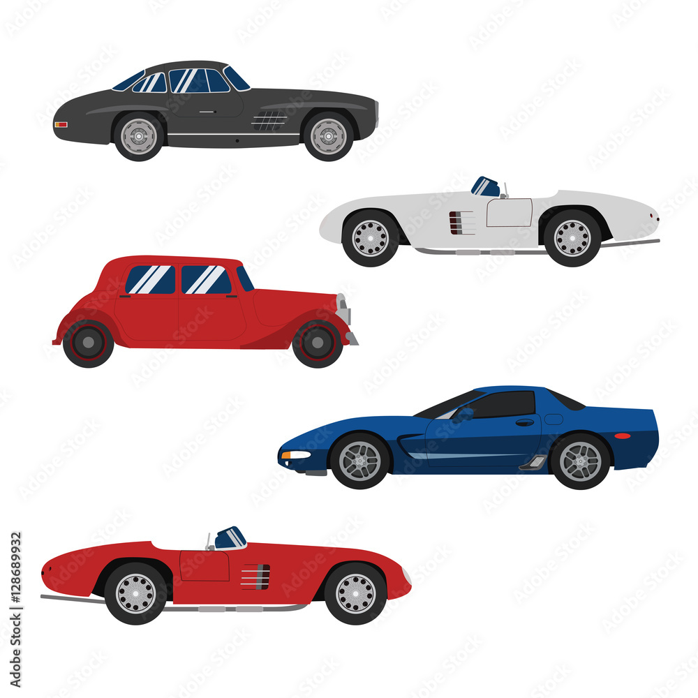 Retro cars classic and sport cars wheel set vector illustration Retro cars classic and sport cars wheel set vector illustration