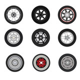 Retro cars classic and sport cars wheel set vector  illustration