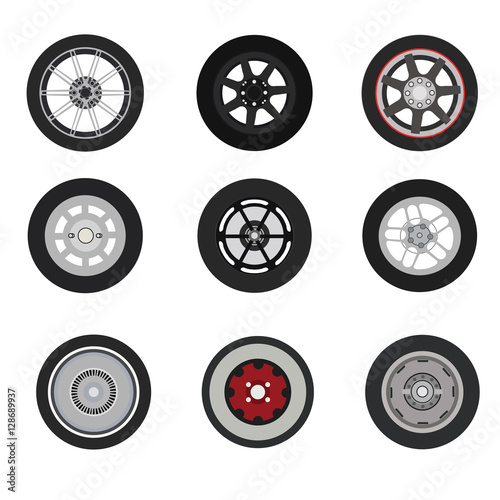 Retro cars classic and sport cars wheel set vector  illustration