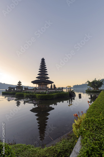 Pura Ulun Danu Bratan, Hindu temple on Bratan lake in Bali, Indonesia, at sunrise