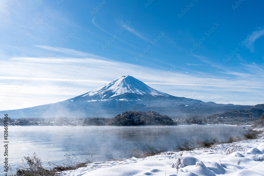 Mt Fuji in the early morning with reflection on the lake kawaguc Mt Fuji in the early morning with reflection on the lake kawaguc