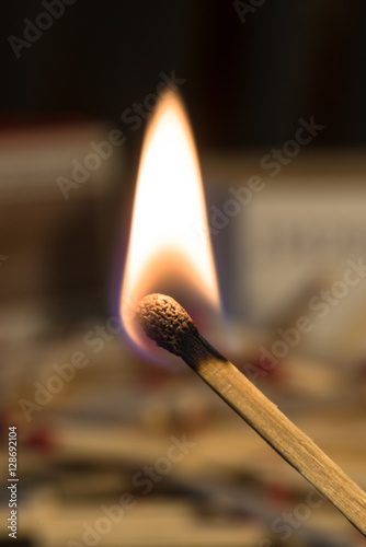 One Lit Match with Unlit Matchsticks in the Background